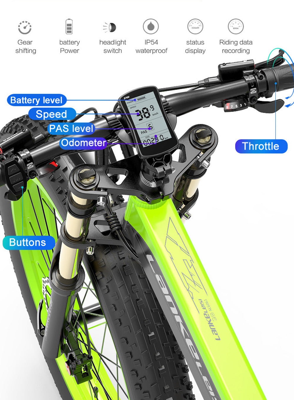XT750Plus 1000W Powerful Electric Fat Tire Bike, 5 Poziom Pedal Assist, 48V 14,5A/17.5A. Duża Bateria Capacity Lithium przyjmuje zwodzenie podwójnego ramienia