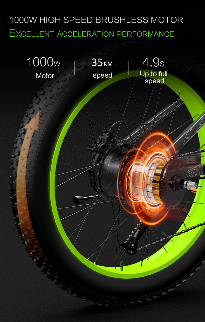 XT750Plus 1000W Powerful Electric Fat Tire Bike, 5 Poziom Pedal Assist, 48V 14,5A/17.5A. Duża Bateria Capacity Lithium przyjmuje zwodzenie podwójnego ramienia