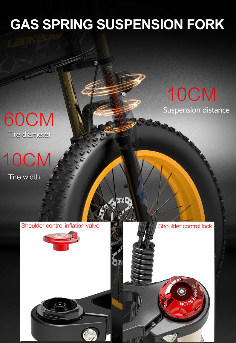 X3000plus Air front fork 20 Inch 4.0 Fat Tire Snow Bike,with 48V 17.5Ah Big Capacity Battery, 1000W Brushless Motor, Full Suspension, Upgraded Front Fork