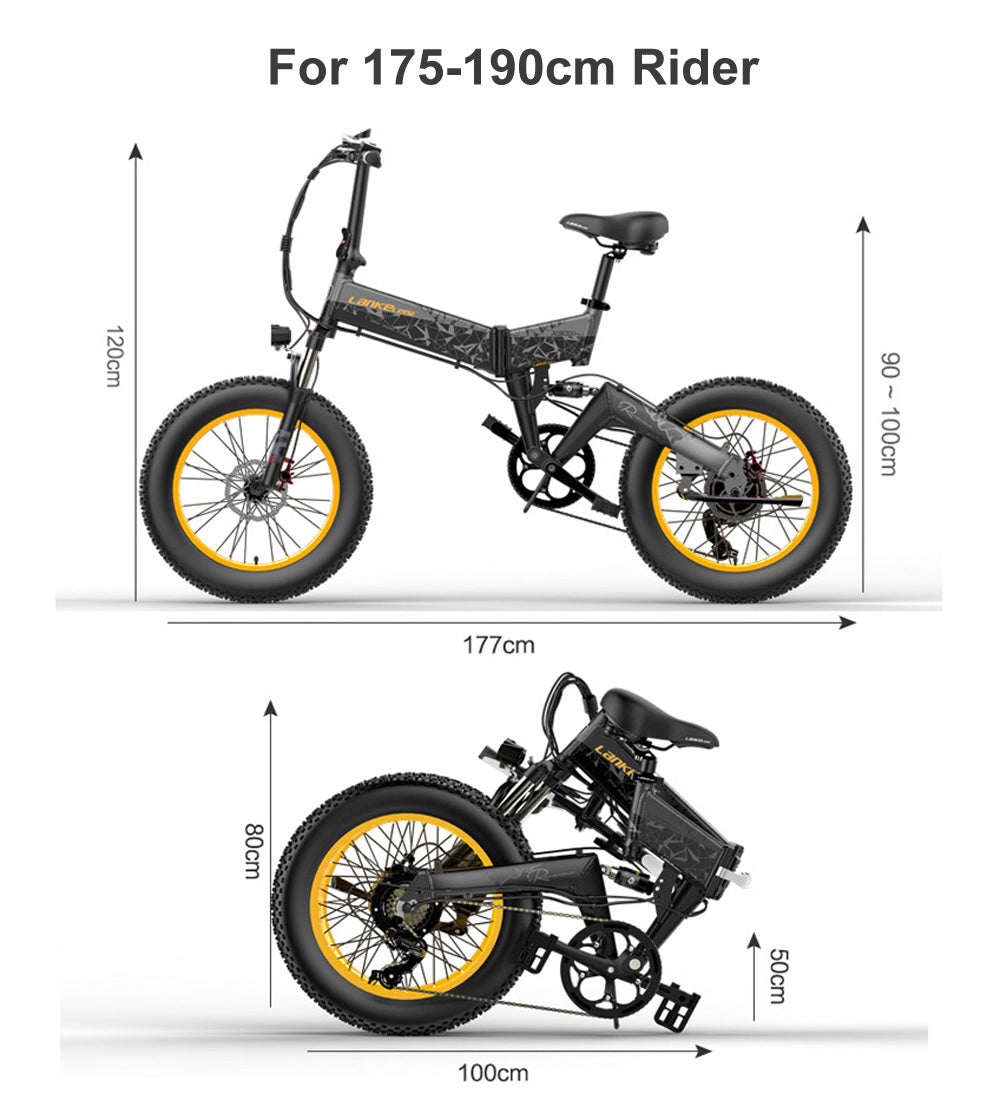 Lankeleisi X3000000 sztuk 1000W Folding E-bike 48V 14,5A/17.5A/1,5A Electric Bike Snow Bike 20 Inch Mountain Bike Front & Rear Full Suspension (ang.)